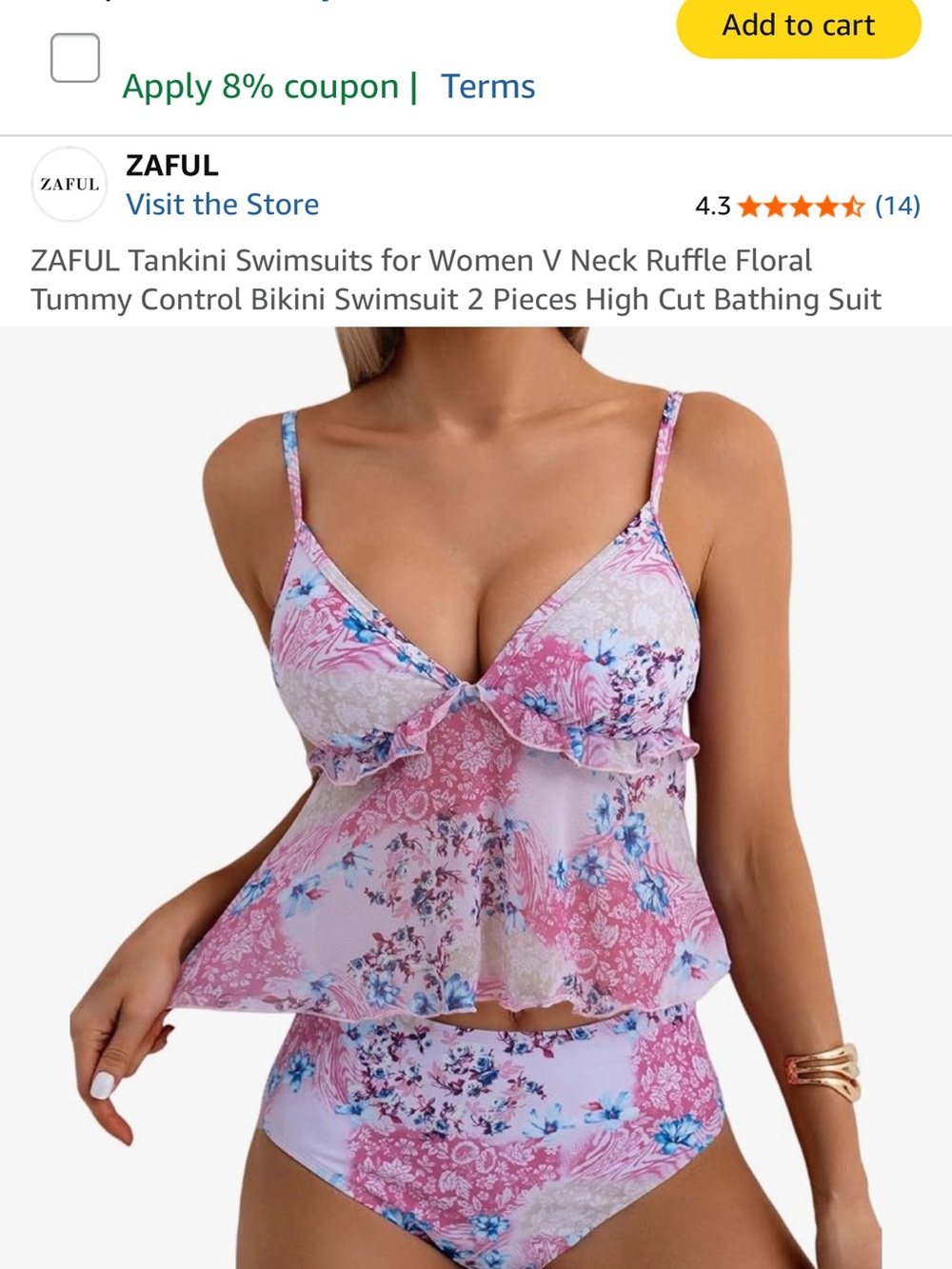 ZAFUL Pink & Blue Floral Ruffle Tankini Set